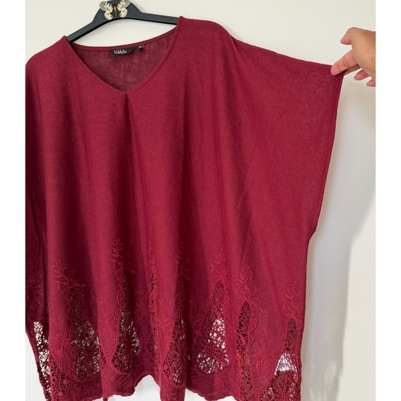 Ulla Popken Sweaters - Ulla Popken Embroidered Pullover Poncho‎ Style Blouse Red Plus Size 2 Oversized